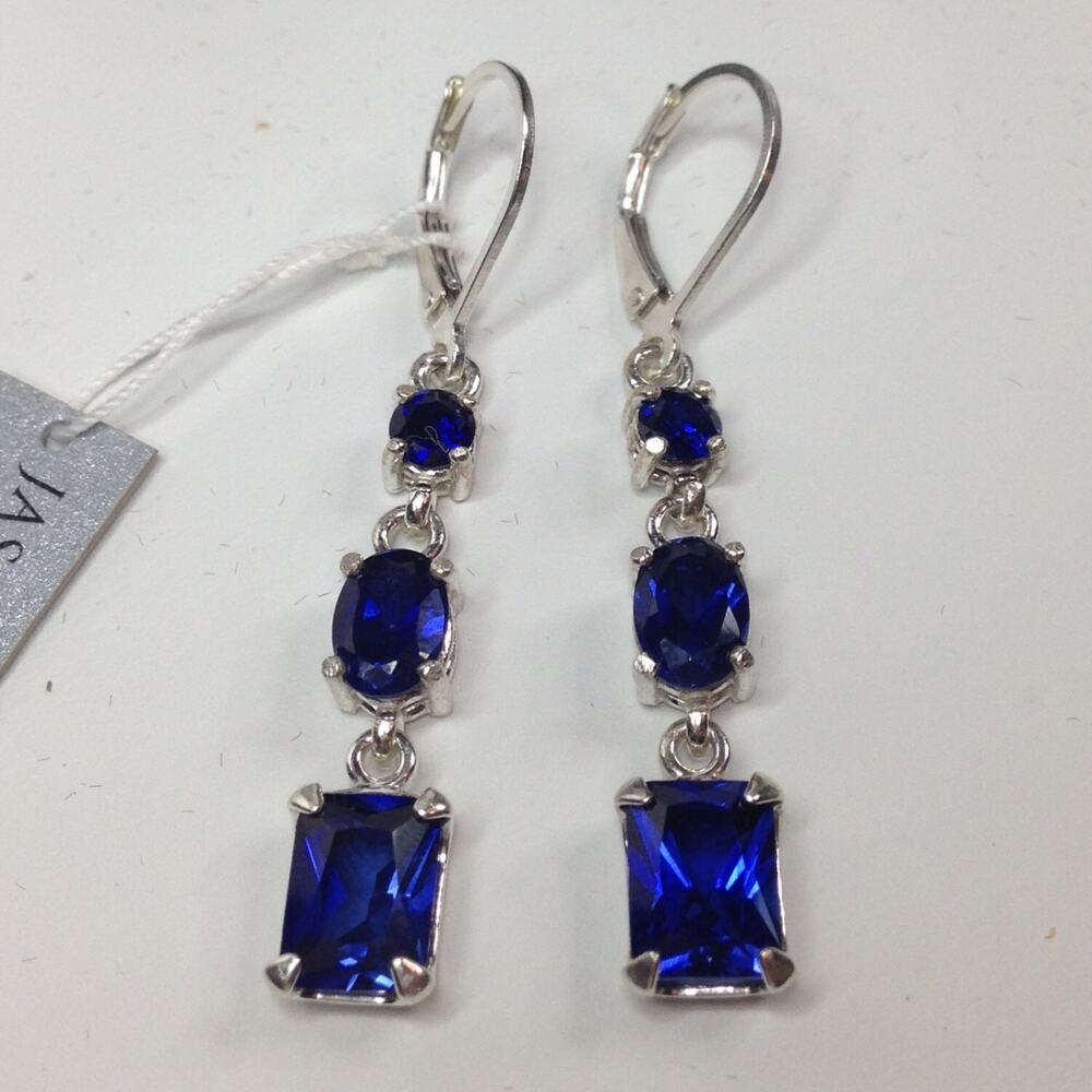 Multi Cut Lab Grown Sapphire Earrings in Sterling Silver